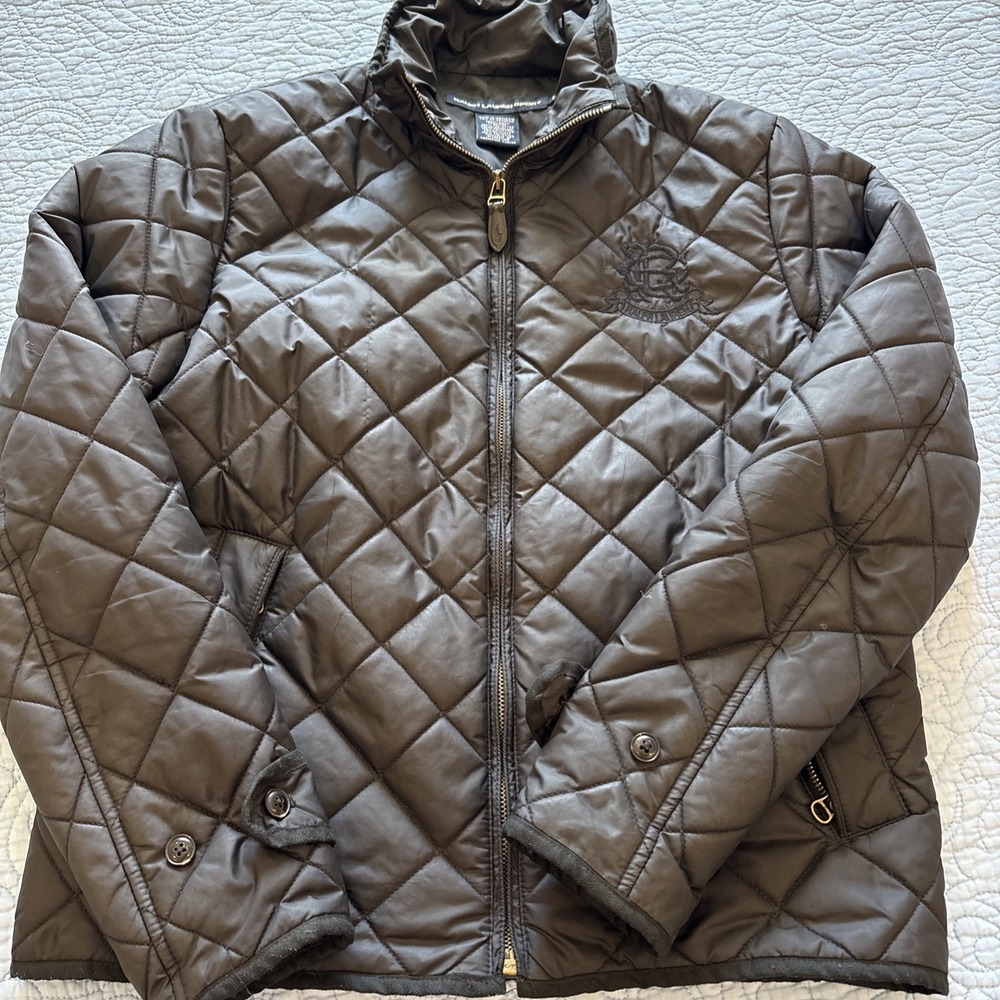 Ralph Lauren Sport Womens Medium Diamond Puffer Jacket Embroidered Black